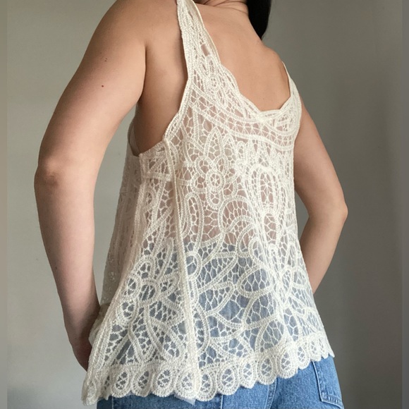 Mystree Bohemian Style Lace Cream Tank Top One Size - Picture 6 of 11